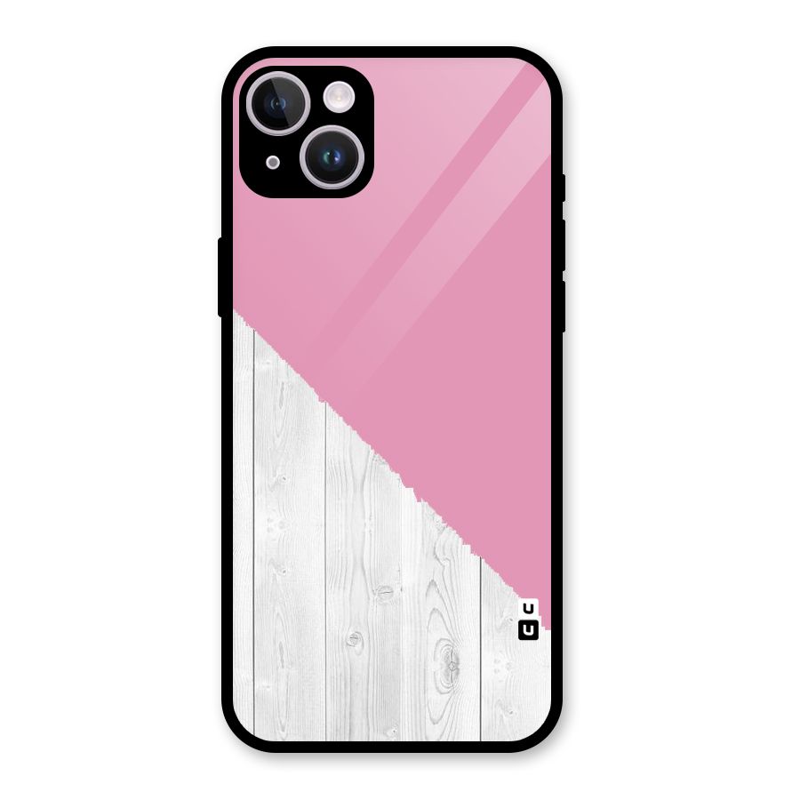 Grey Pink Wooden Design Glass Back Case for iPhone 14 Plus