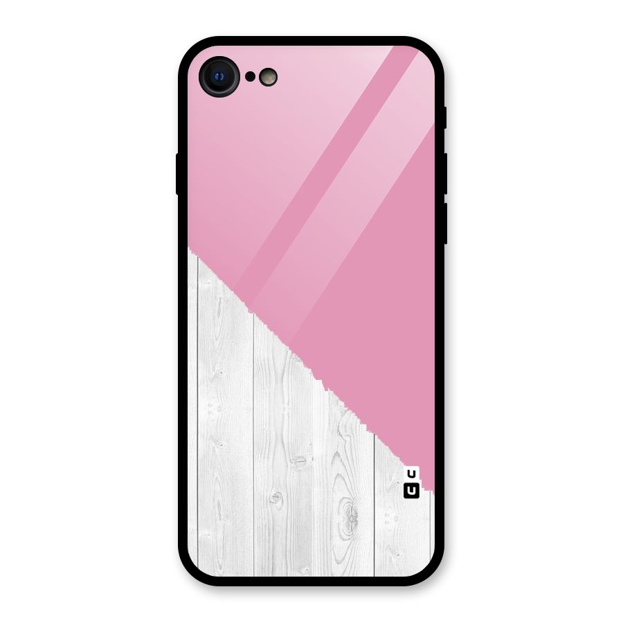 Grey Pink Wooden Design Glass Back Case for iPhone SE 2022