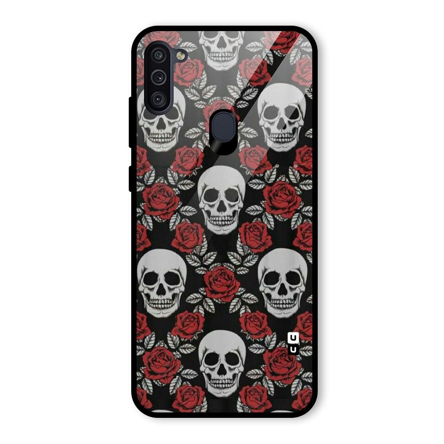 Grey Skulls Glass Back Case for Galaxy M11