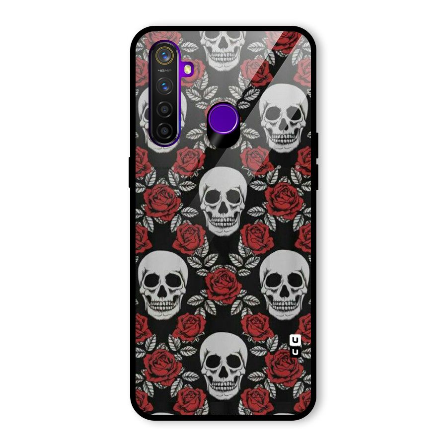 Grey Skulls Glass Back Case for Realme 5 Pro