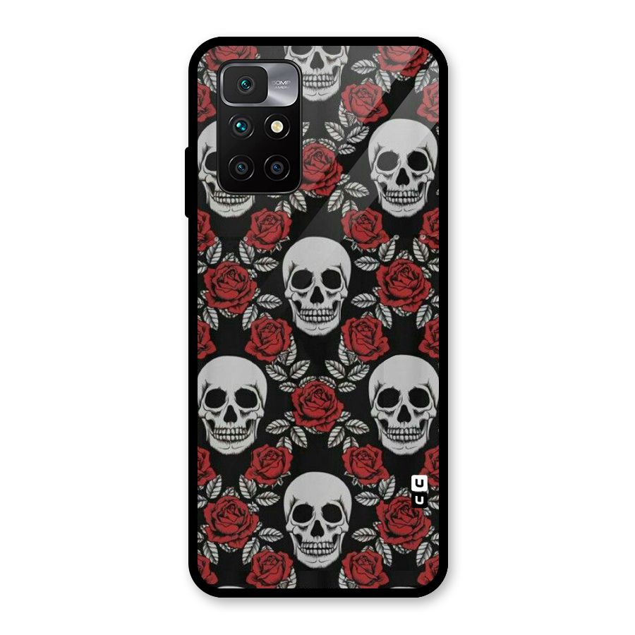 Grey Skulls Glass Back Case for Redmi 10 Prime
