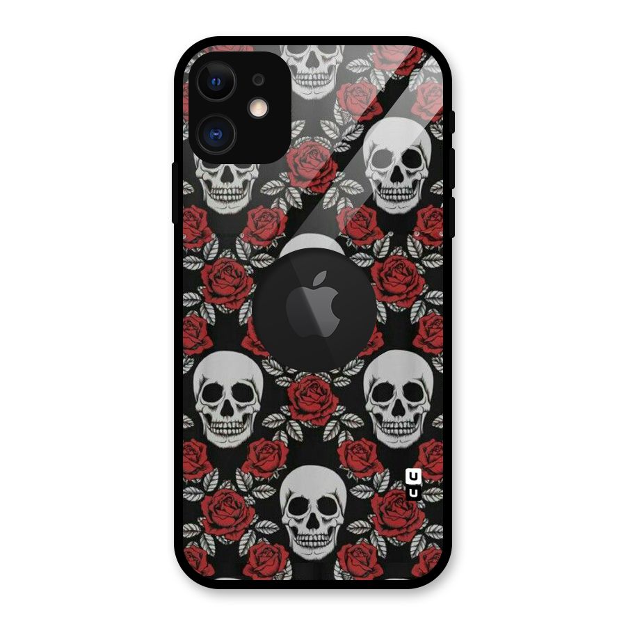 Grey Skulls Glass Back Case for iPhone 11 Logo Cut