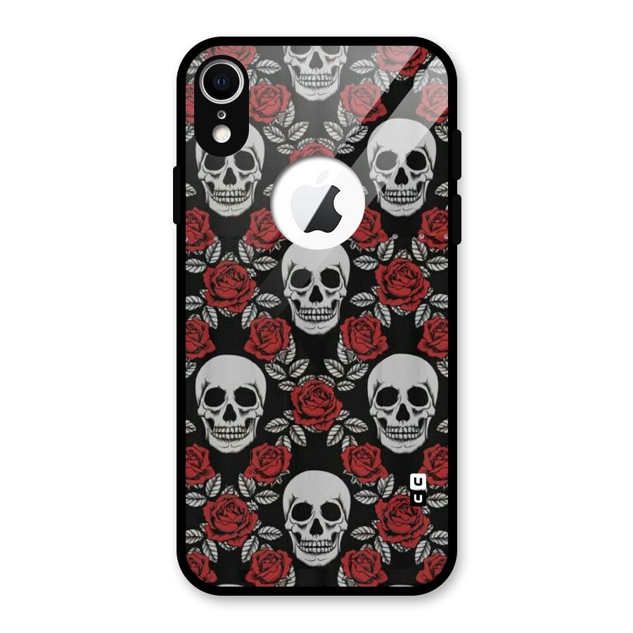 Grey Skulls Glass Back Case for iPhone XR Logo Cut