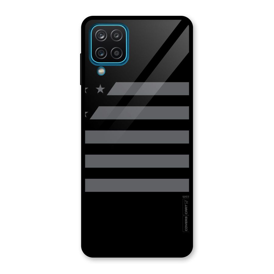 Grey Star Striped Pattern Glass Back Case for Galaxy A12