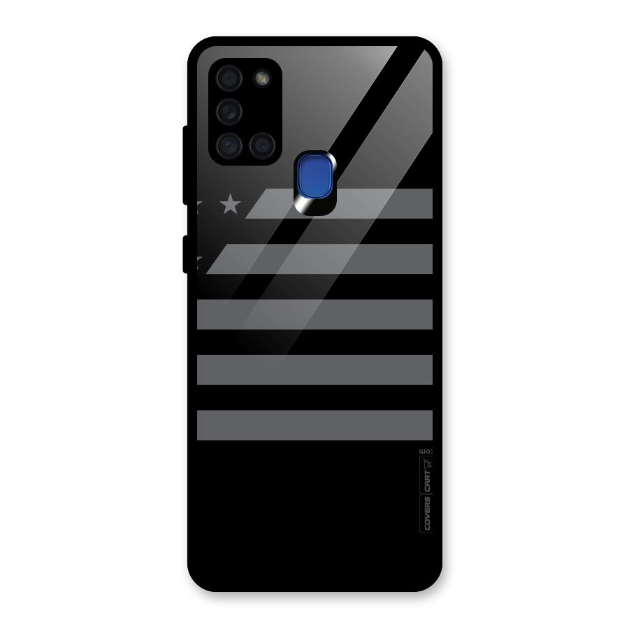 Grey Star Striped Pattern Glass Back Case for Galaxy A21s