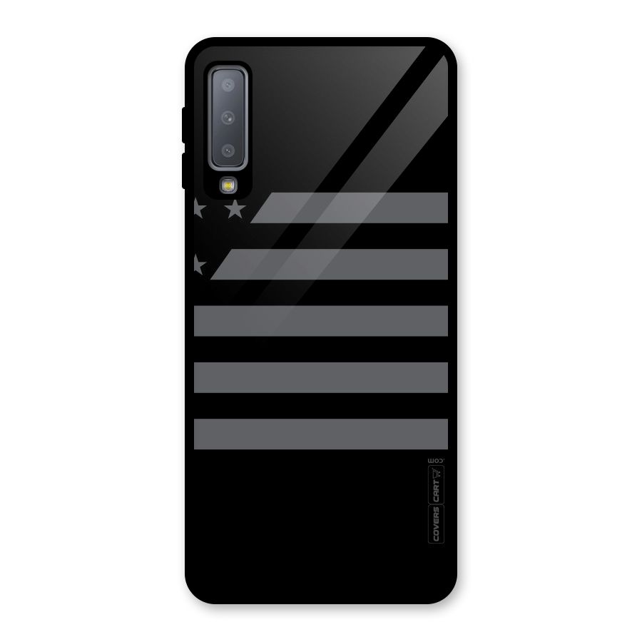 Grey Star Striped Pattern Glass Back Case for Galaxy A7 (2018)