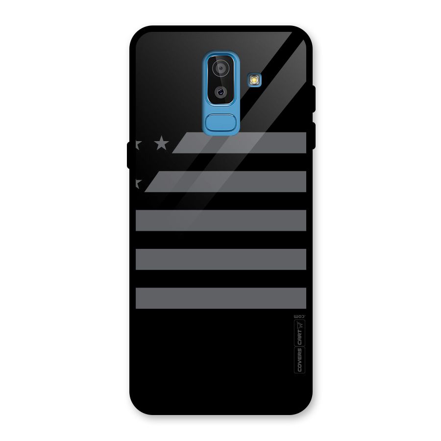 Grey Star Striped Pattern Glass Back Case for Galaxy J8