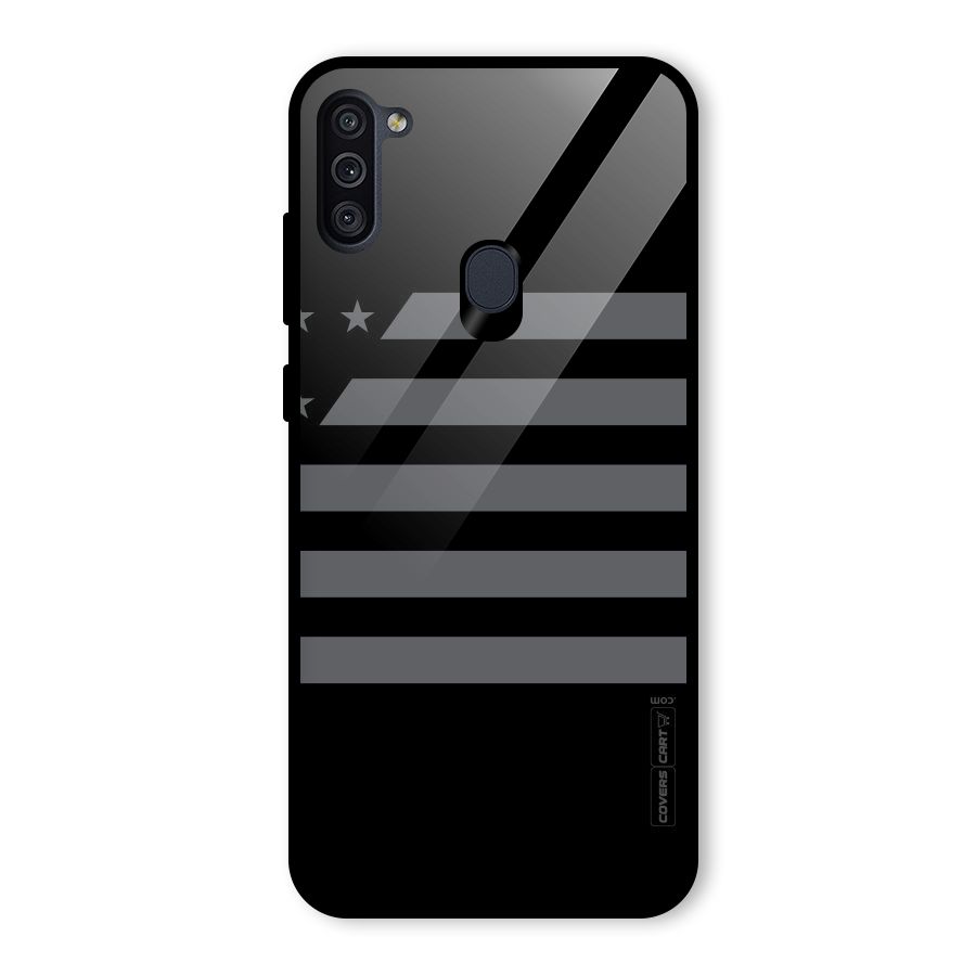 Grey Star Striped Pattern Glass Back Case for Galaxy M11