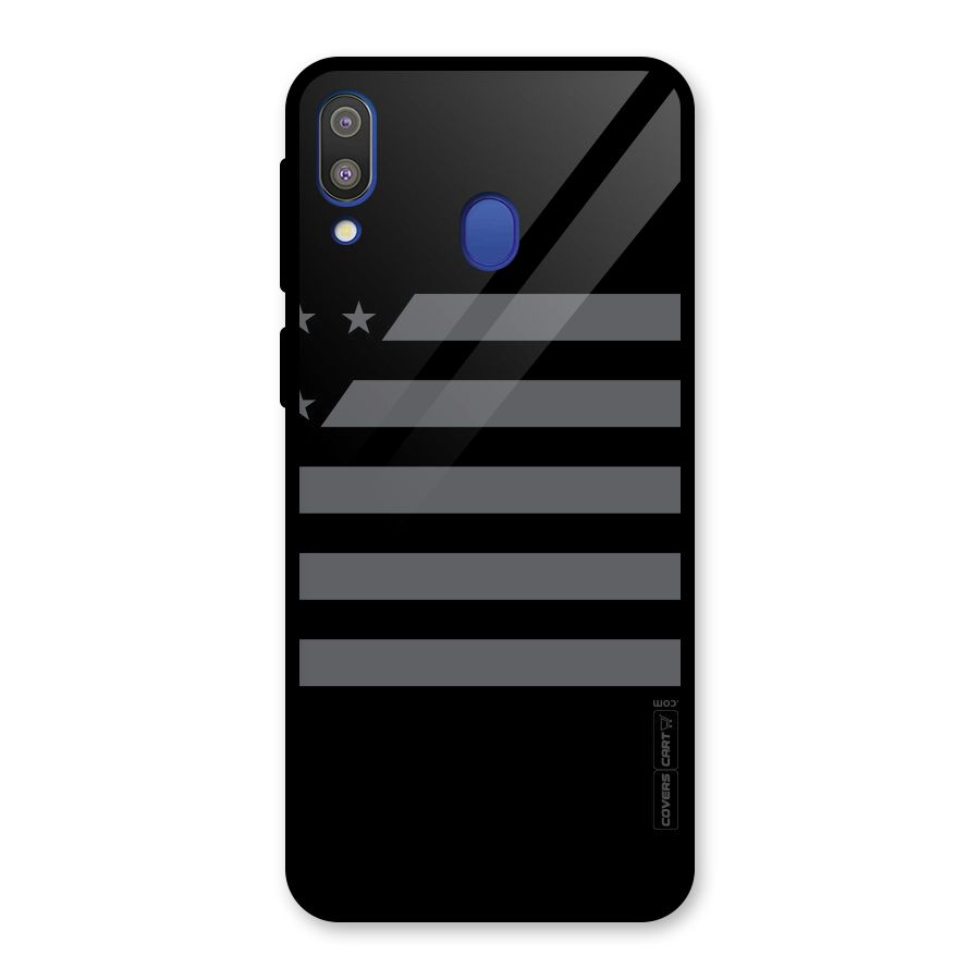 Grey Star Striped Pattern Glass Back Case for Galaxy M20