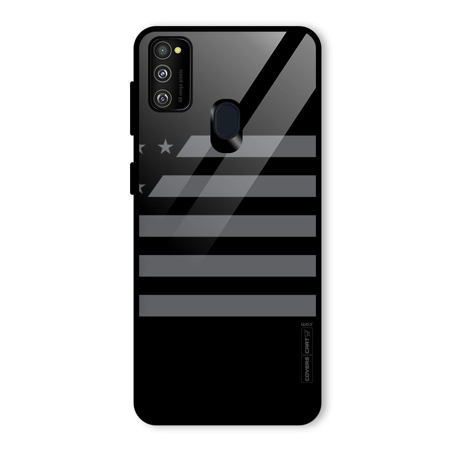 Grey Star Striped Pattern Glass Back Case for Galaxy M21