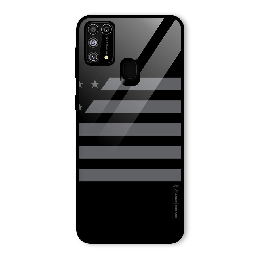 Grey Star Striped Pattern Glass Back Case for Galaxy M31
