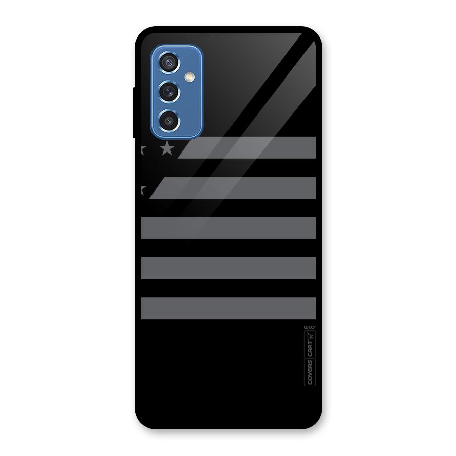 Grey Star Striped Pattern Glass Back Case for Galaxy M52 5G
