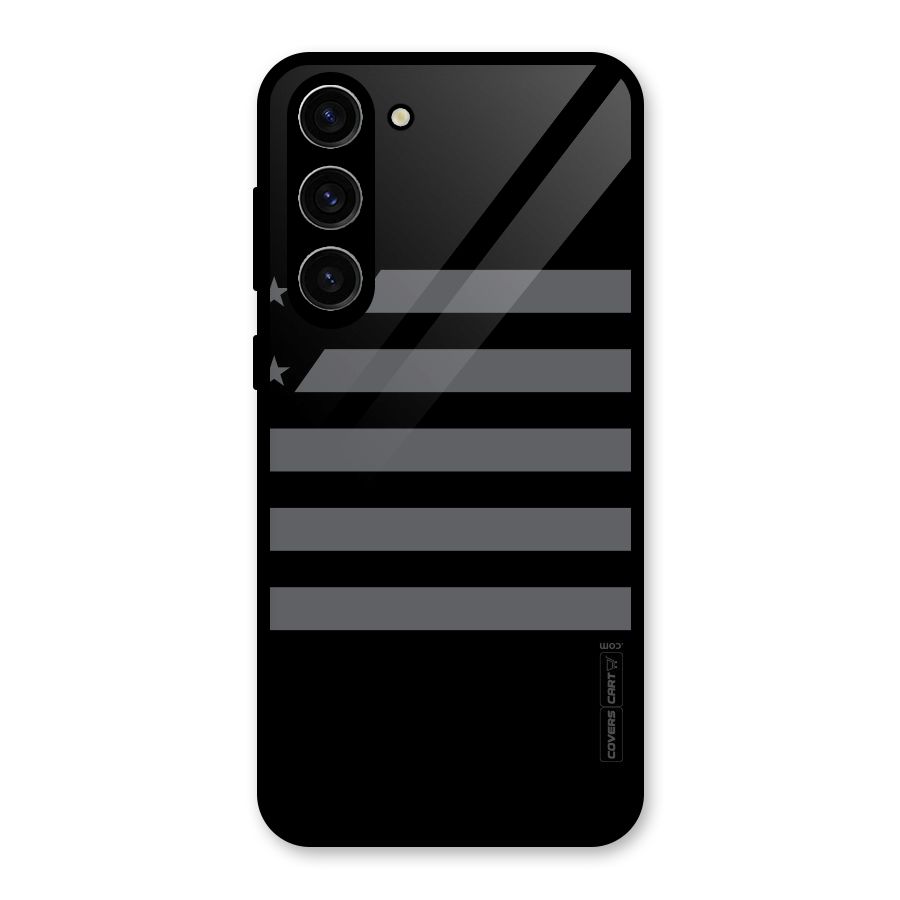 Grey Star Striped Pattern Glass Back Case for Galaxy S23 Plus