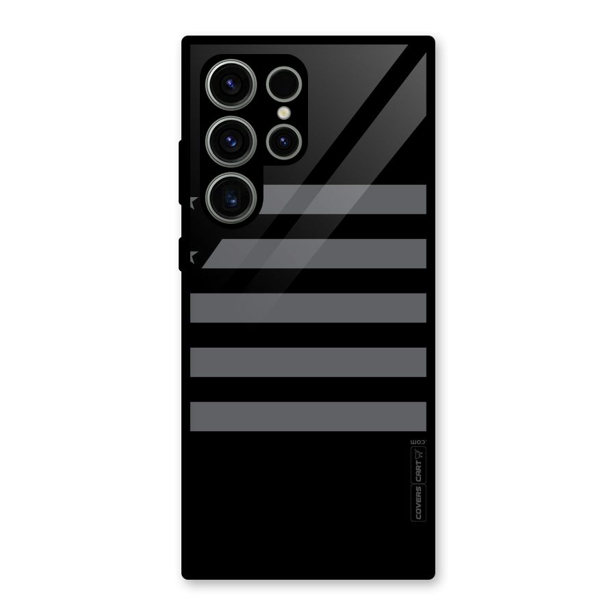Grey Star Striped Pattern Glass Back Case for Galaxy S23 Ultra