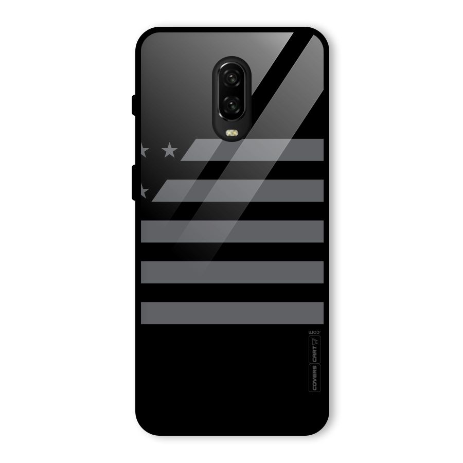 Grey Star Striped Pattern Glass Back Case for OnePlus 6T
