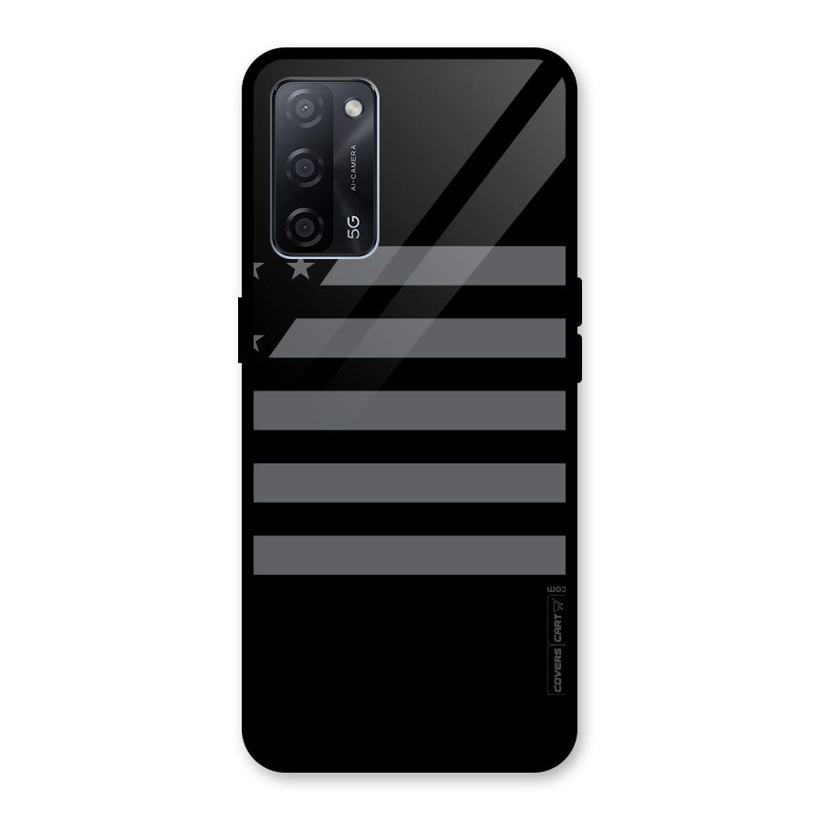 Grey Star Striped Pattern Glass Back Case for Oppo A53s 5G