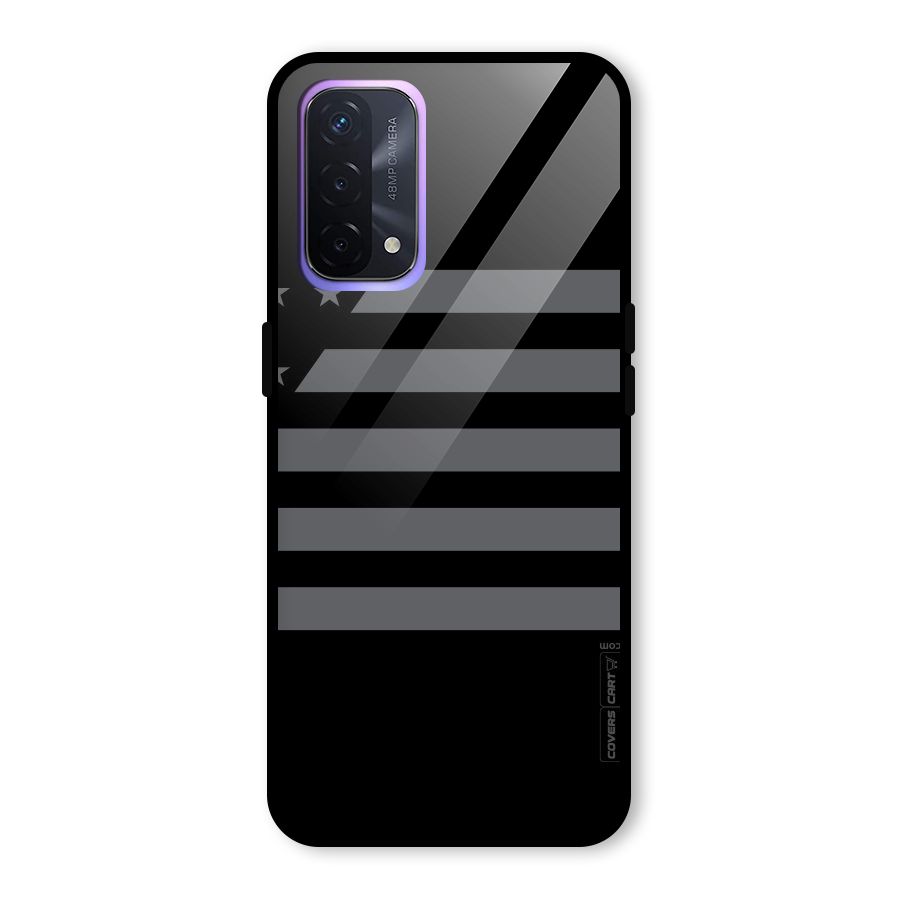 Grey Star Striped Pattern Glass Back Case for Oppo A74 5G