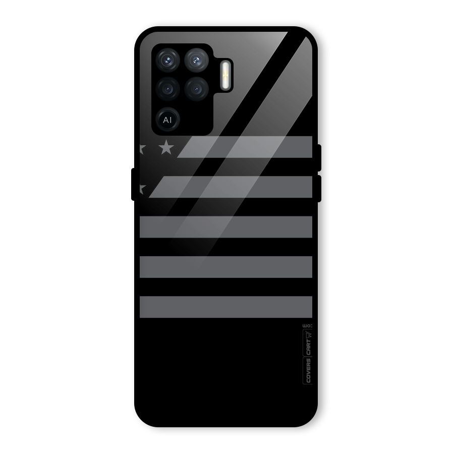 Grey Star Striped Pattern Glass Back Case for Oppo F19 Pro