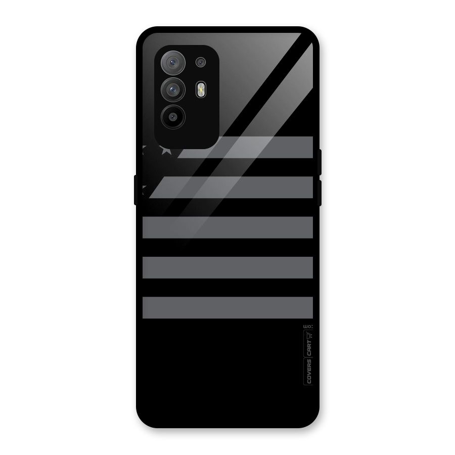 Grey Star Striped Pattern Glass Back Case for Oppo F19 Pro Plus 5G