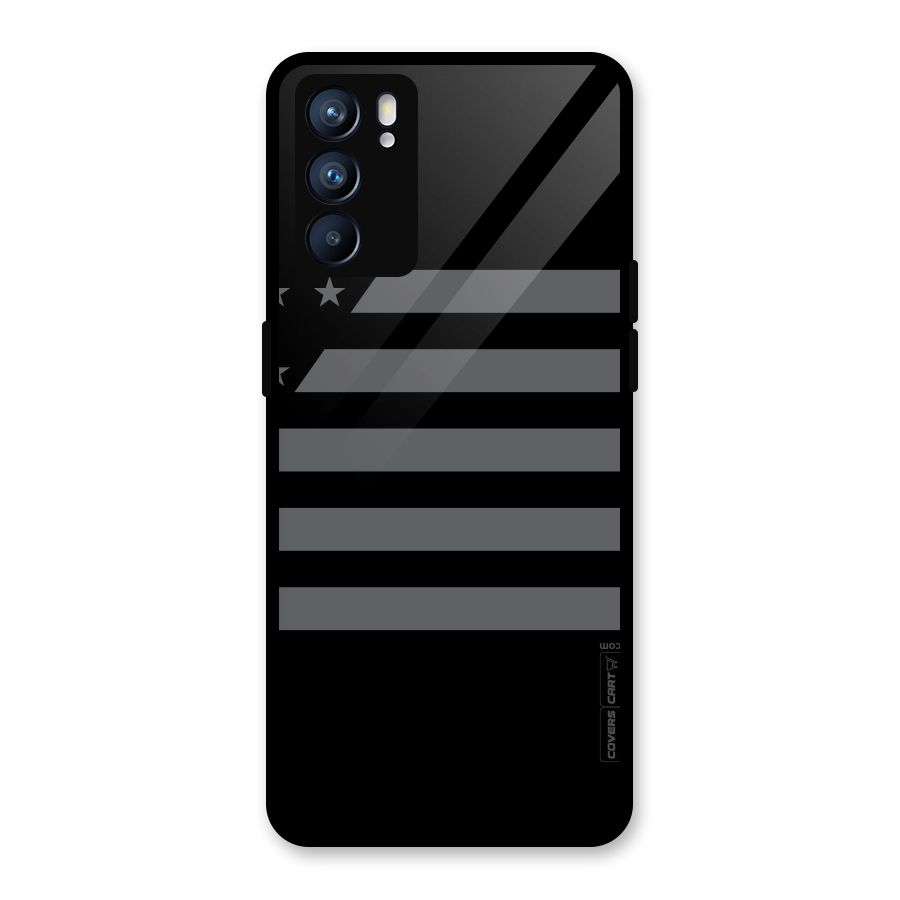 Grey Star Striped Pattern Glass Back Case for Oppo Reno6 5G