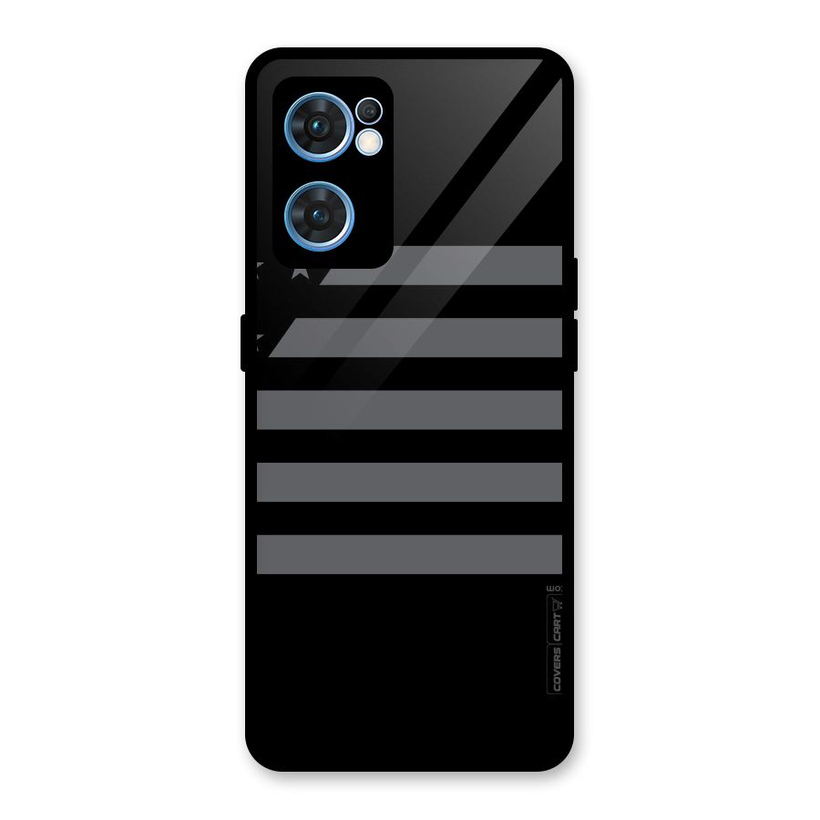 Grey Star Striped Pattern Glass Back Case for Oppo Reno7 5G
