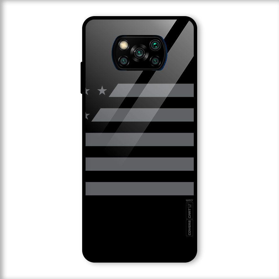 Grey Star Striped Pattern Glass Back Case for Poco X3
