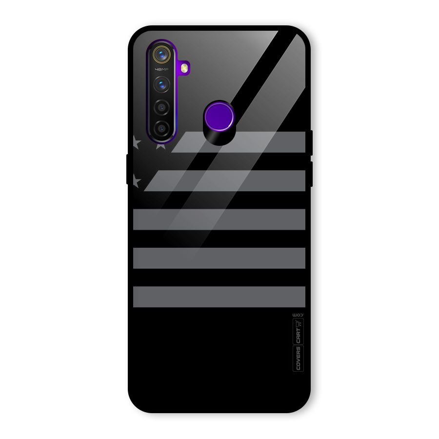 Grey Star Striped Pattern Glass Back Case for Realme 5 Pro