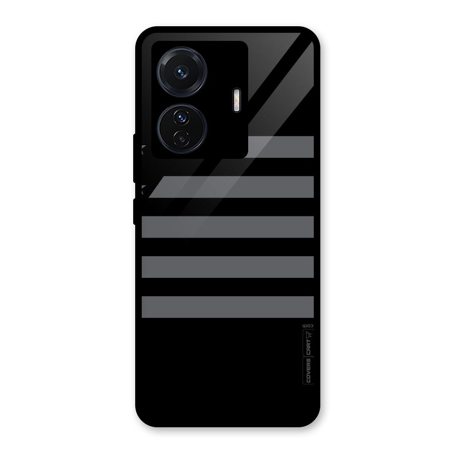 Grey Star Striped Pattern Glass Back Case for Vivo T1 Pro
