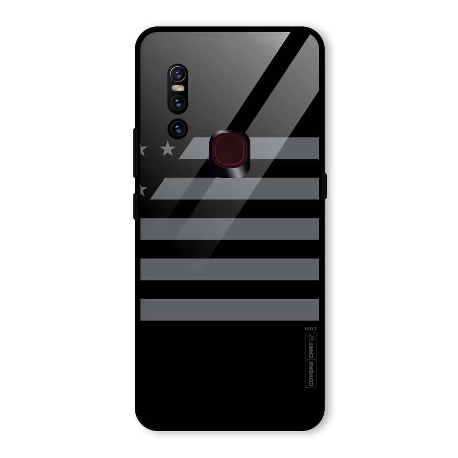 Grey Star Striped Pattern Glass Back Case for Vivo V15