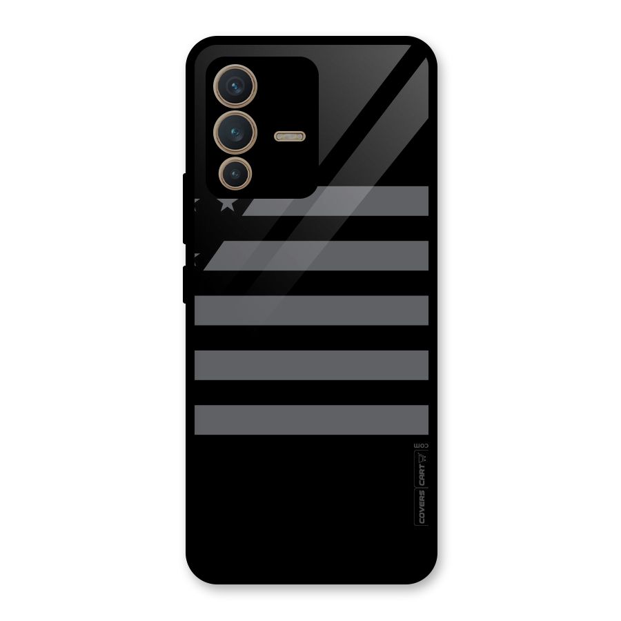 Grey Star Striped Pattern Glass Back Case for Vivo V23 5G