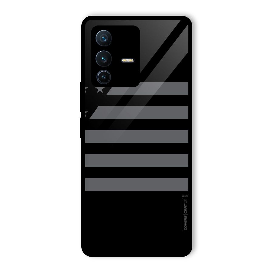 Grey Star Striped Pattern Glass Back Case for Vivo V23 Pro