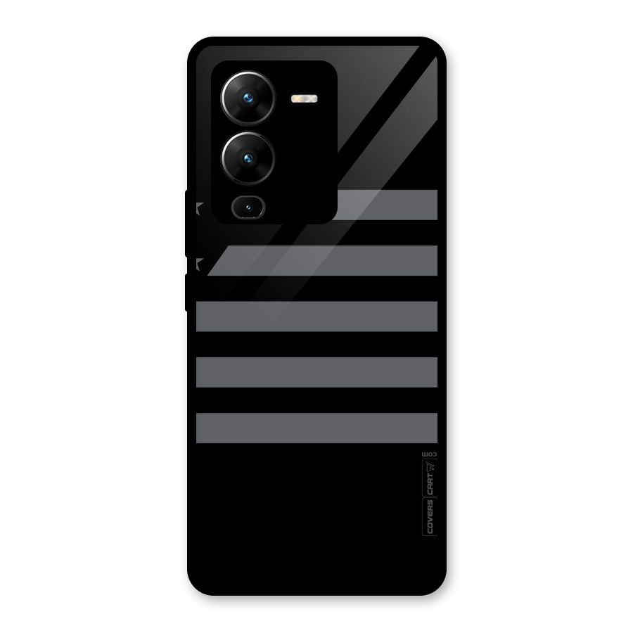Grey Star Striped Pattern Glass Back Case for Vivo V25 Pro
