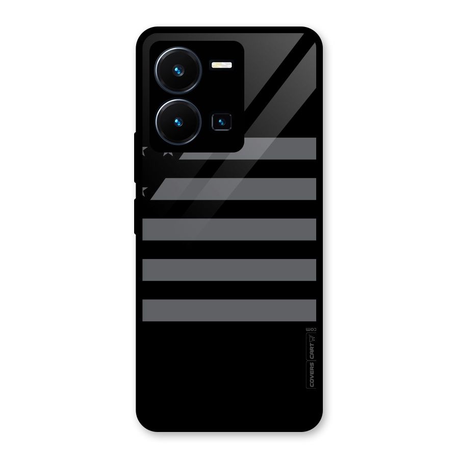 Grey Star Striped Pattern Glass Back Case for Vivo Y35