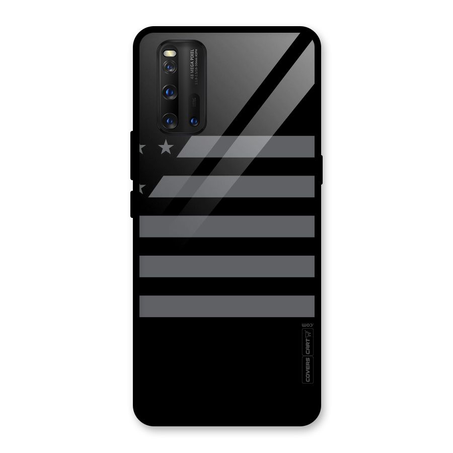 Grey Star Striped Pattern Glass Back Case for Vivo iQOO 3