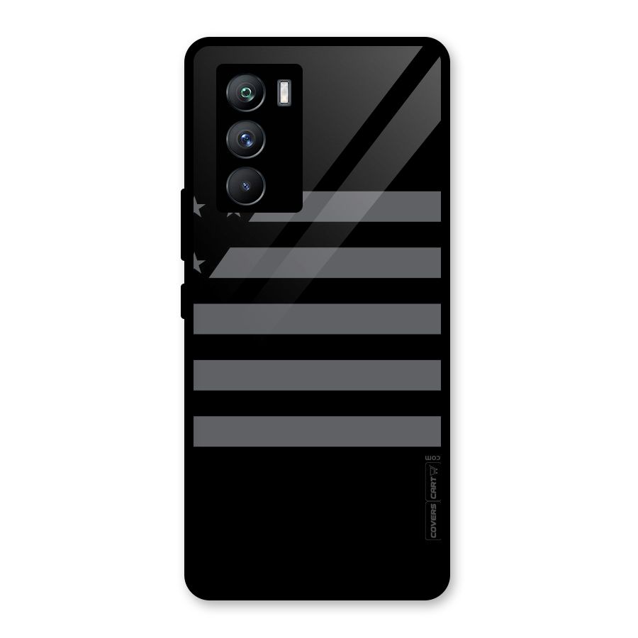 Grey Star Striped Pattern Glass Back Case for Vivo iQOO 9 SE
