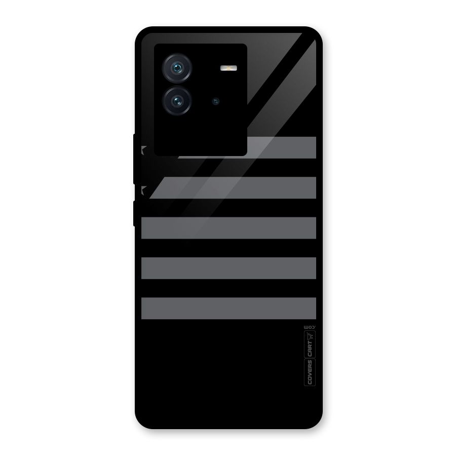 Grey Star Striped Pattern Glass Back Case for Vivo iQOO Neo 6 5G