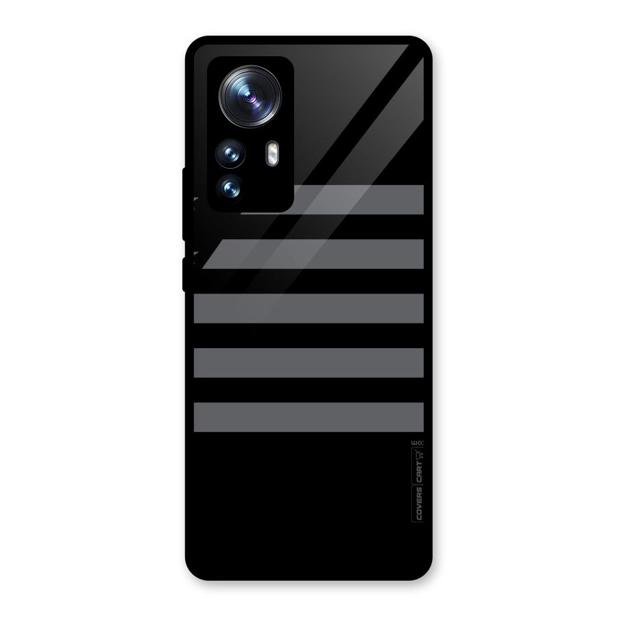 Grey Star Striped Pattern Glass Back Case for Xiaomi 12 Pro