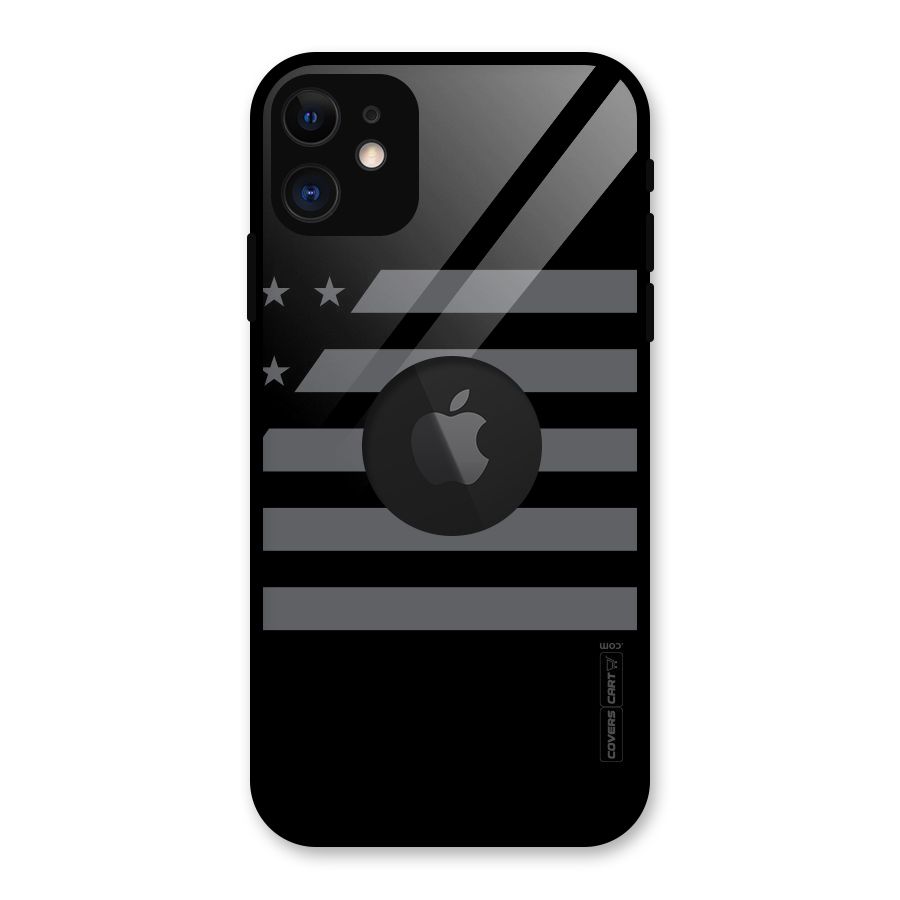 Grey Star Striped Pattern Glass Back Case for iPhone 11 Logo Cut