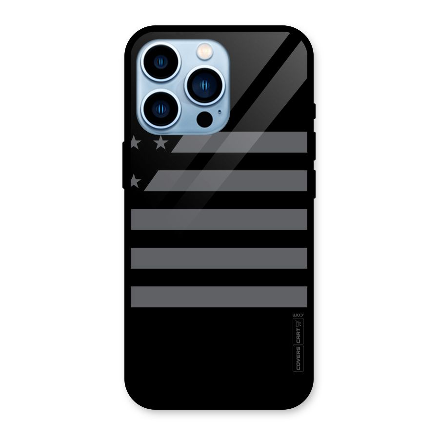 Grey Star Striped Pattern Glass Back Case for iPhone 13 Pro