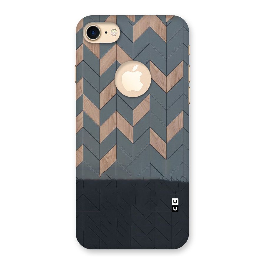 Greyish Wood Design Back Case for iPhone 7 Logo Cut