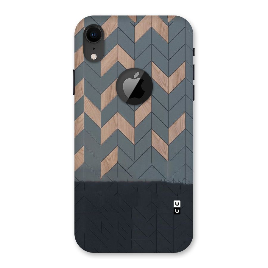 Greyish Wood Design Back Case for iPhone XR Logo Cut