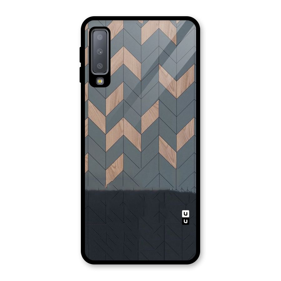 Greyish Wood Design Glass Back Case for Galaxy A7 (2018)