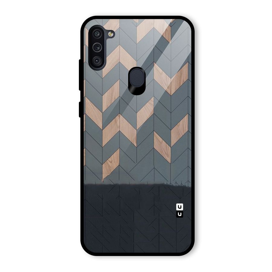 Greyish Wood Design Glass Back Case for Galaxy M11