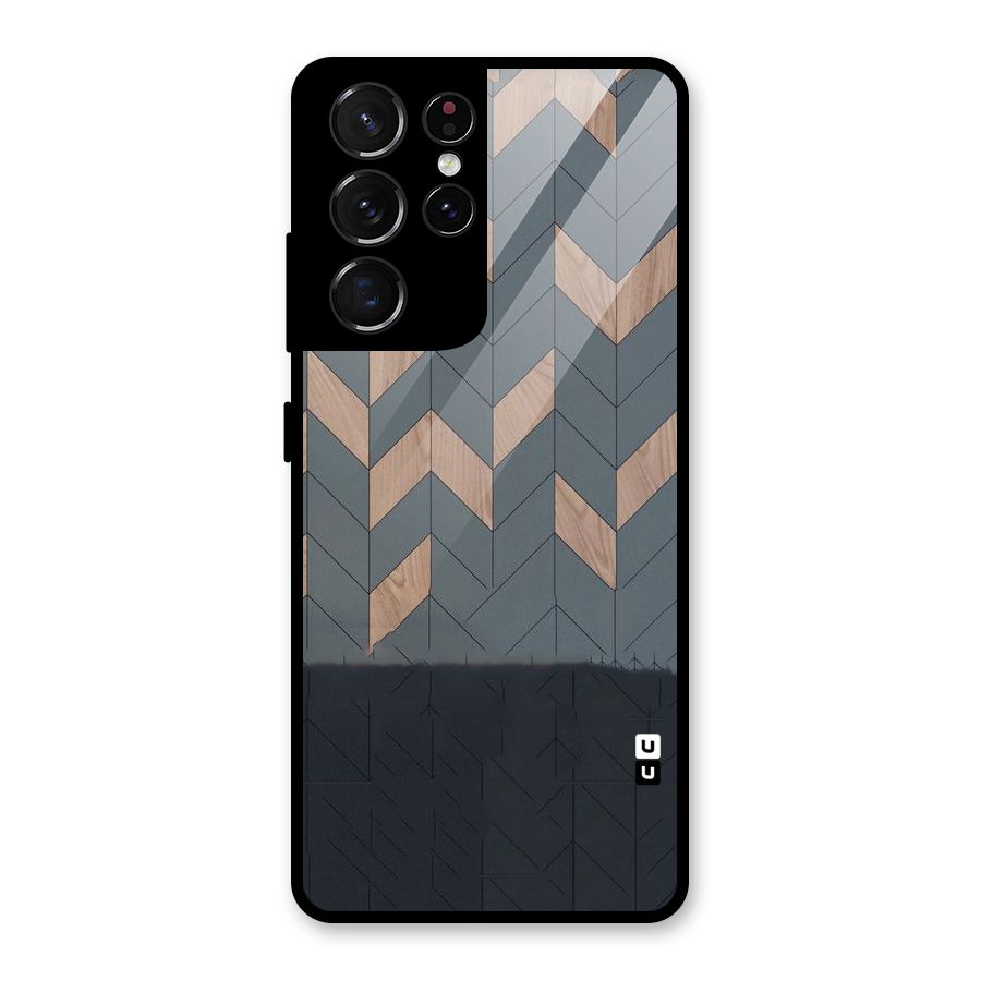 Greyish Wood Design Glass Back Case for Galaxy S21 Ultra 5G