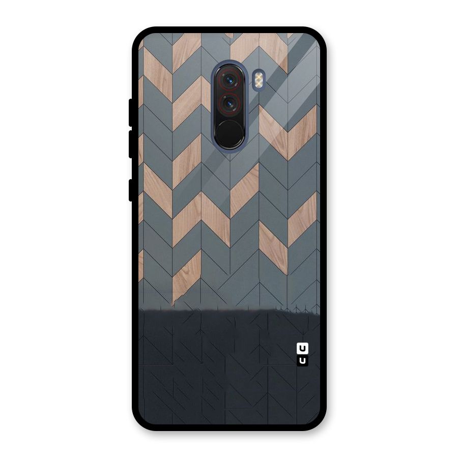 Greyish Wood Design Glass Back Case for Poco F1
