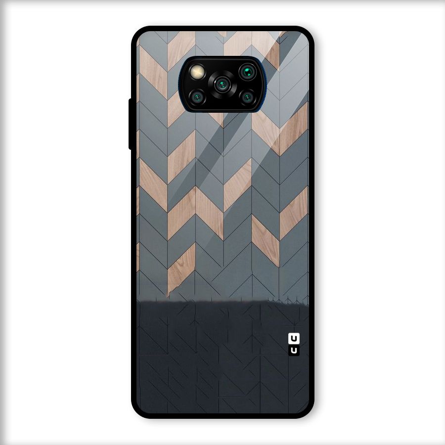 Greyish Wood Design Glass Back Case for Poco X3
