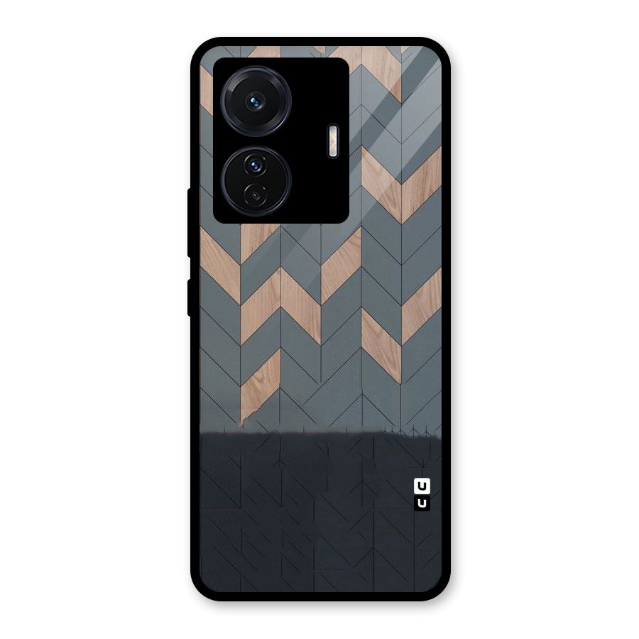 Greyish Wood Design Glass Back Case for Vivo T1 Pro