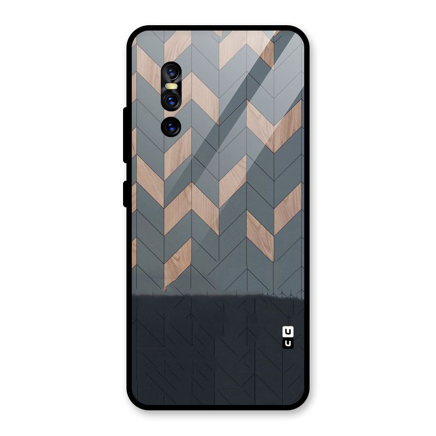 Greyish Wood Design Glass Back Case for Vivo V15 Pro