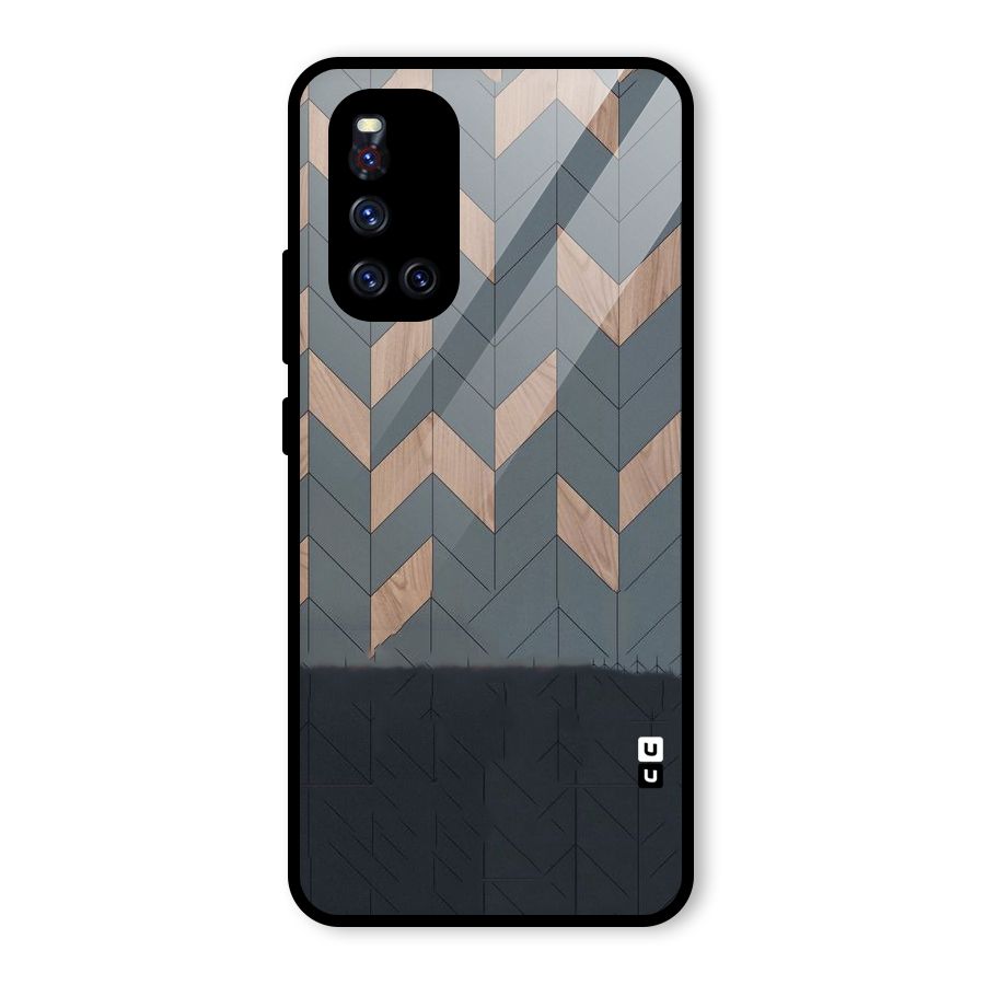 Greyish Wood Design Glass Back Case for Vivo V19