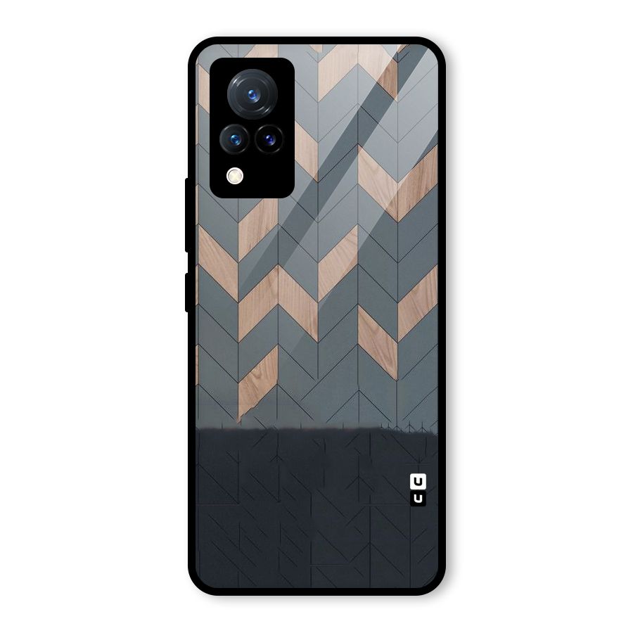 Greyish Wood Design Glass Back Case for Vivo V21 5G